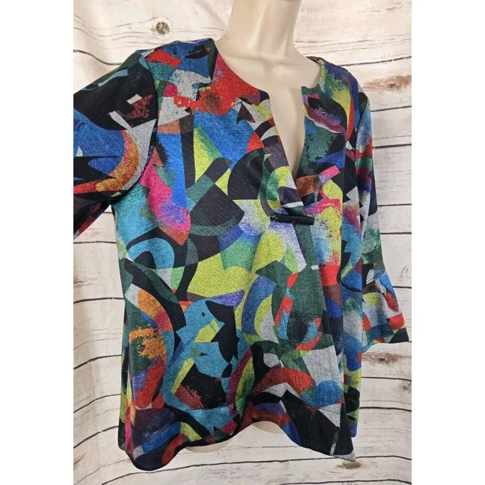 Ali Miles Colorful Jacket Cardigan PXL Artsy Bell Sleeve Swing Womens Abstract - Picture 5 of 8
